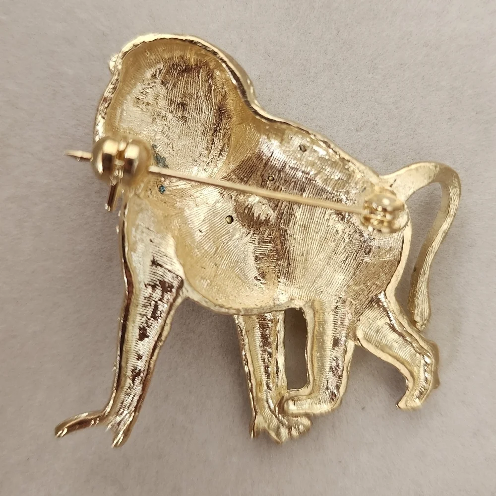 Gold and Crystal Monkey Brooch Pin